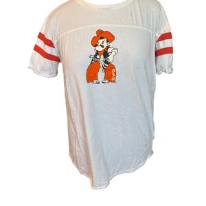 Pressbox Oklahoma State Cowboys Pistol Pete Stripe Sleeve T-Shirt White XL‎ Vntg